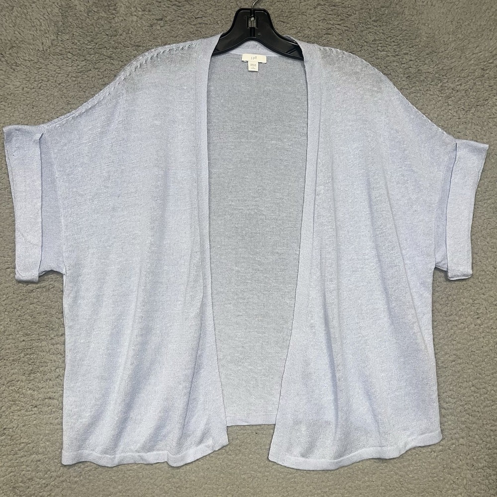 J.‎ Jill Cardigan Sweater Women's Size PL Petite Large Blue Linen Blend Cardigan